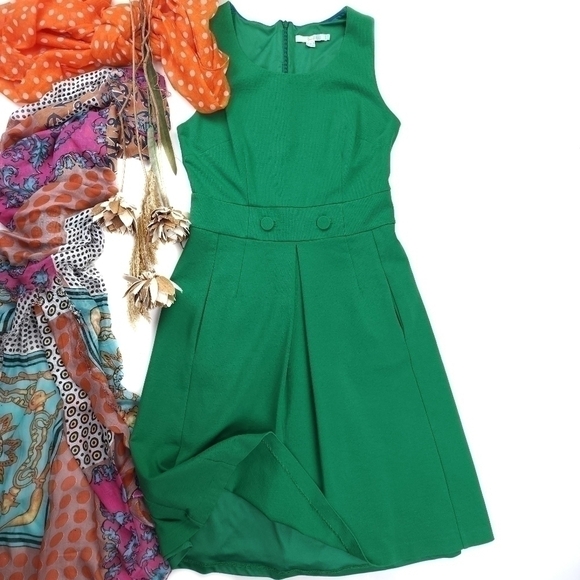 BODEN Green Fit Flare Green Dress sz 6L - Picture 14 of 14